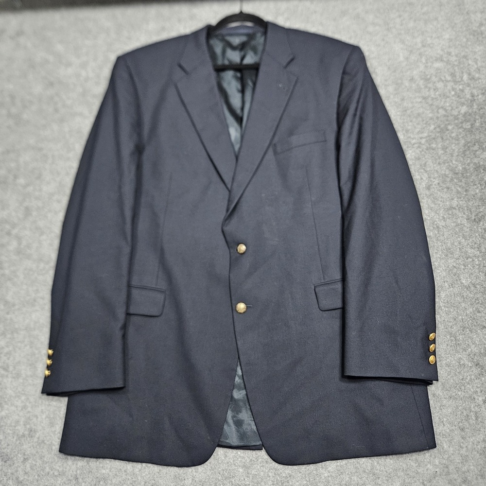 Vtg Burberry London Blazer Mens‎ 48L Navy Blue 100% Wool Single Breasted Button